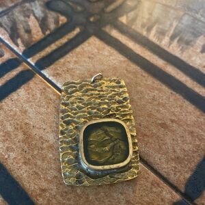 Gold Textured Pendant with Green Stone